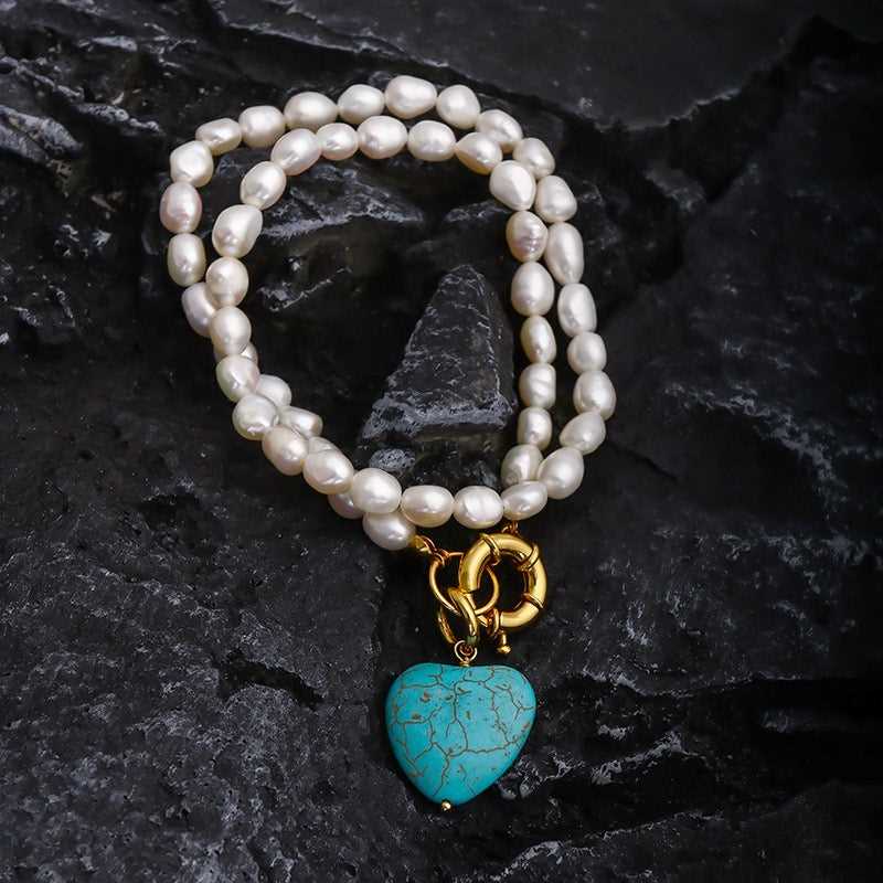 Freshwater Pearl Turquoise Heart Pendant Necklace