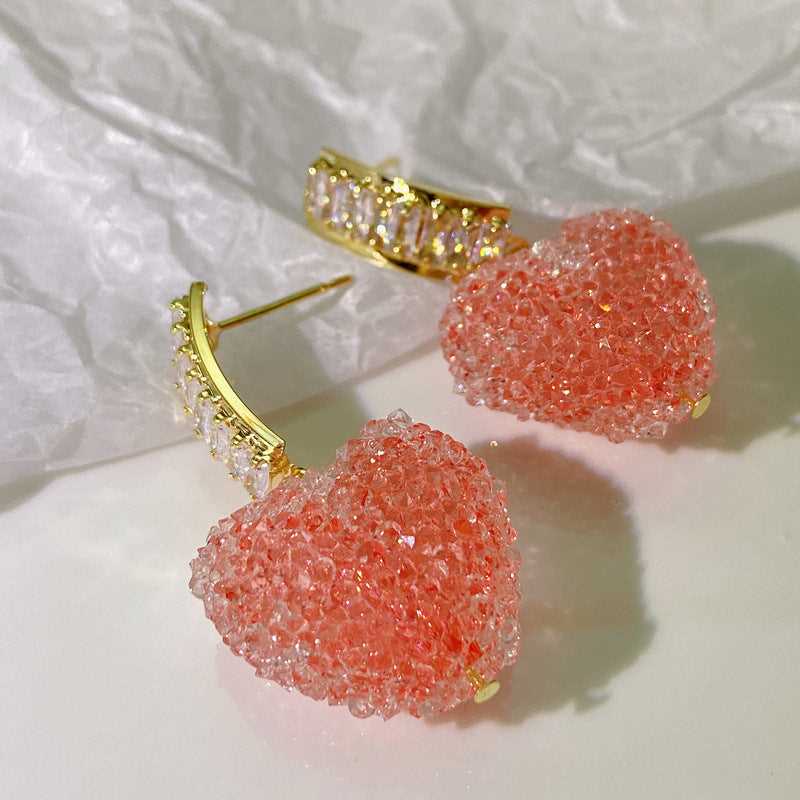 Cute Pink Heart Drop Earrings