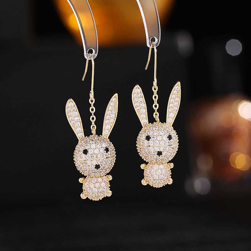 Cute Stereoscopic Zircon Inlaid Rabbit Earrings