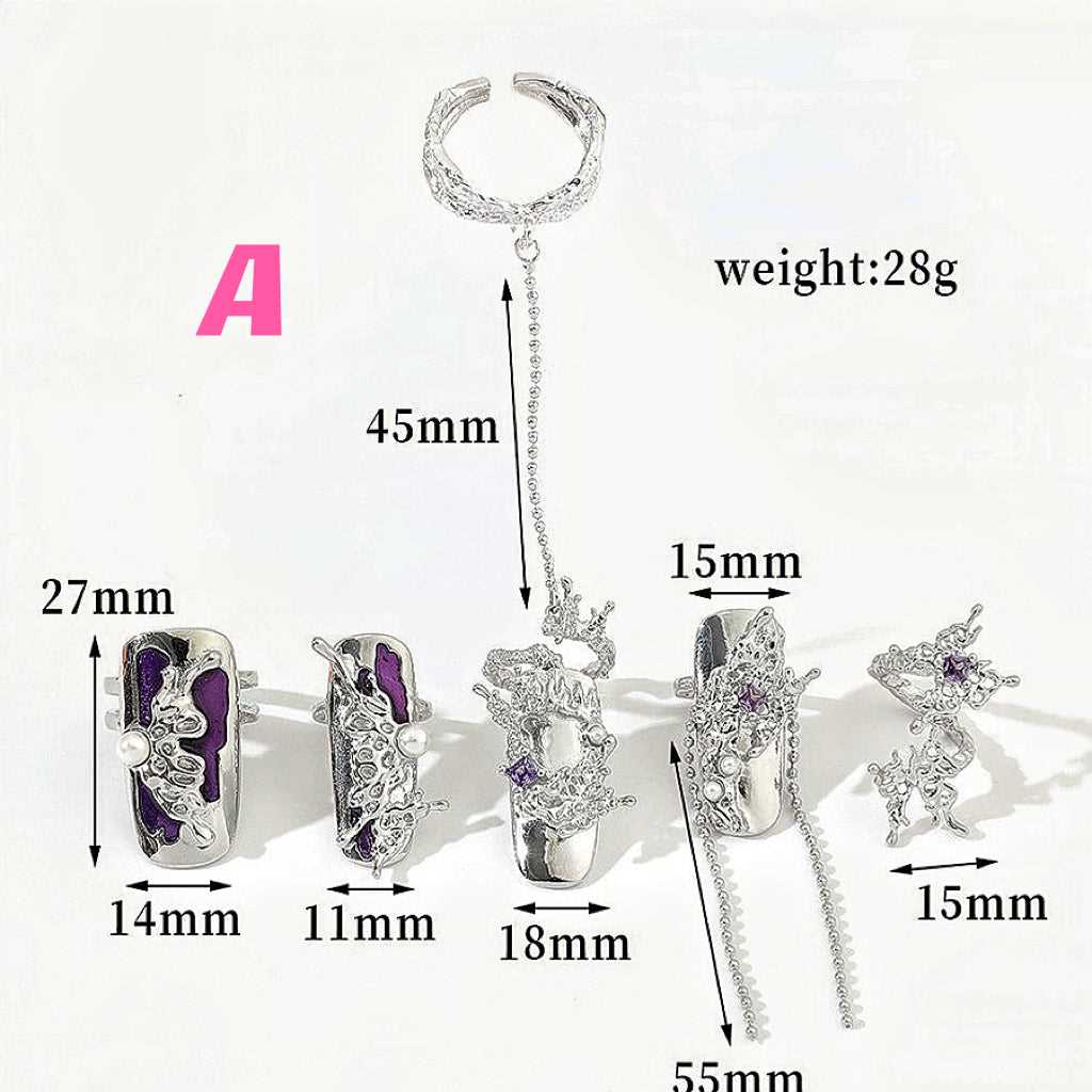 4pcs ｜Nail Ring Set｜ Fingertip Ring｜Chain Ring