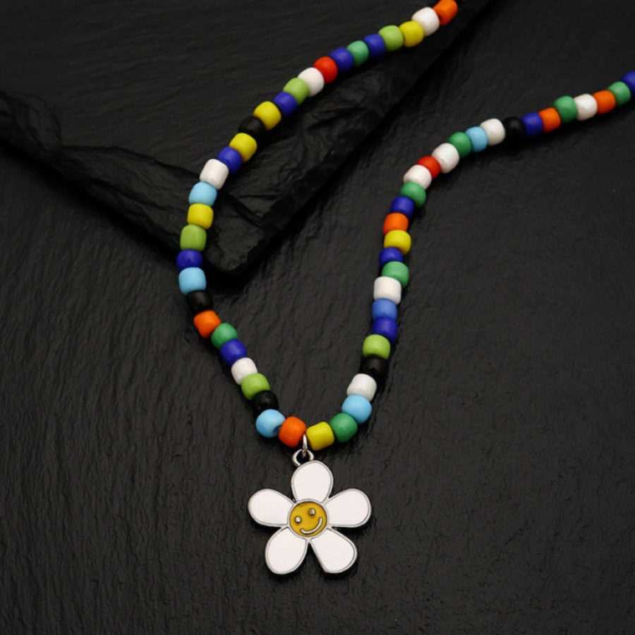 Colorful Beads Beaded & Cute Flower Pendant Necklace