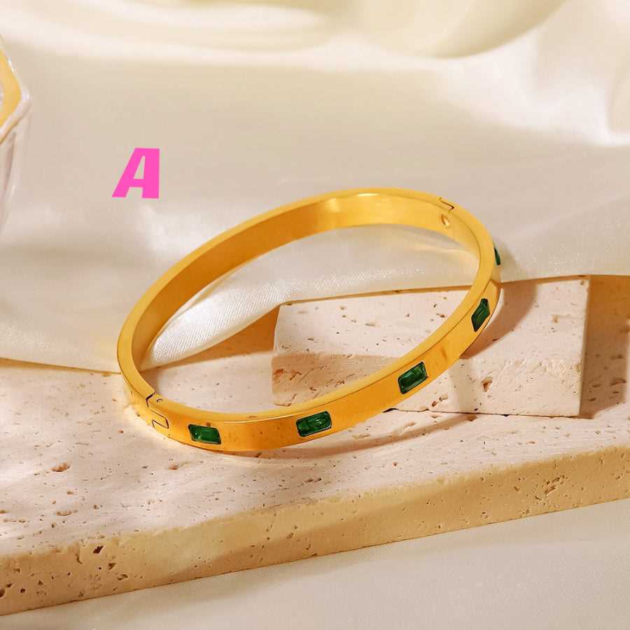 18K Gold Color Preserving Zircon Inlaid Open  Bracelet Set