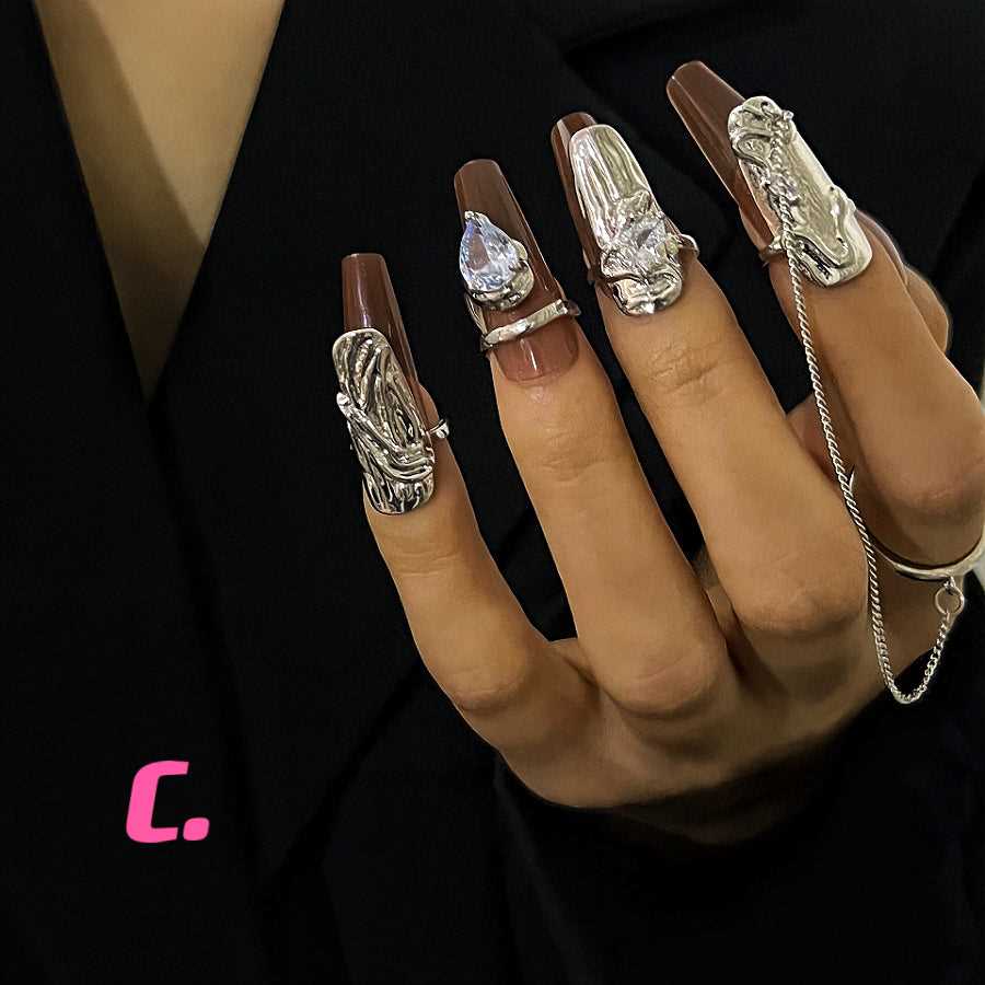 4pcs ｜Nail Ring Set｜ Fingertip Ring｜Chain Ring