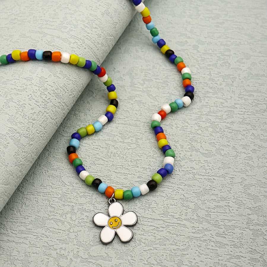 Colorful Beads Beaded & Cute Flower Pendant Necklace