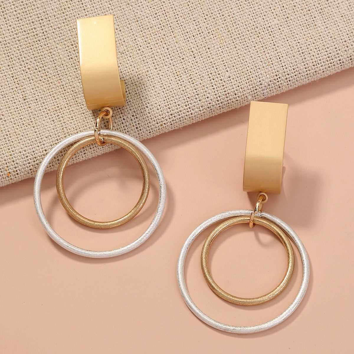 Double Layer Colors Gold Silver Hoop Drop Earrings