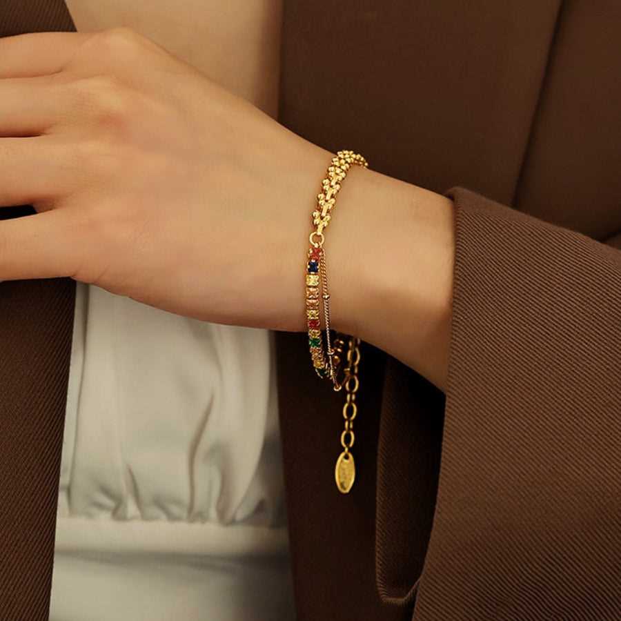 18K Gold Plated Wheat Chain Splice with Zircon Bracelet