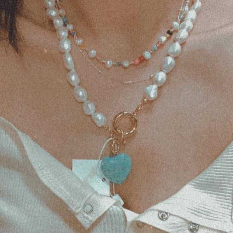 Freshwater Pearl Turquoise Heart Pendant Necklace