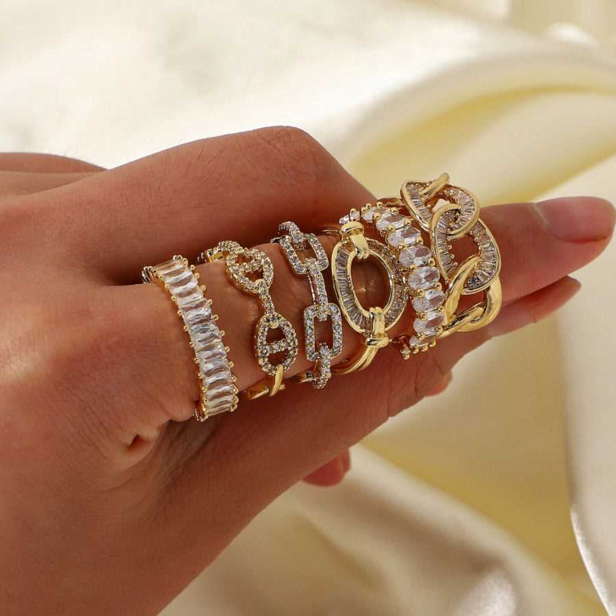 18K Gold Color Preserving Zircon Inlaid Open Ring Set