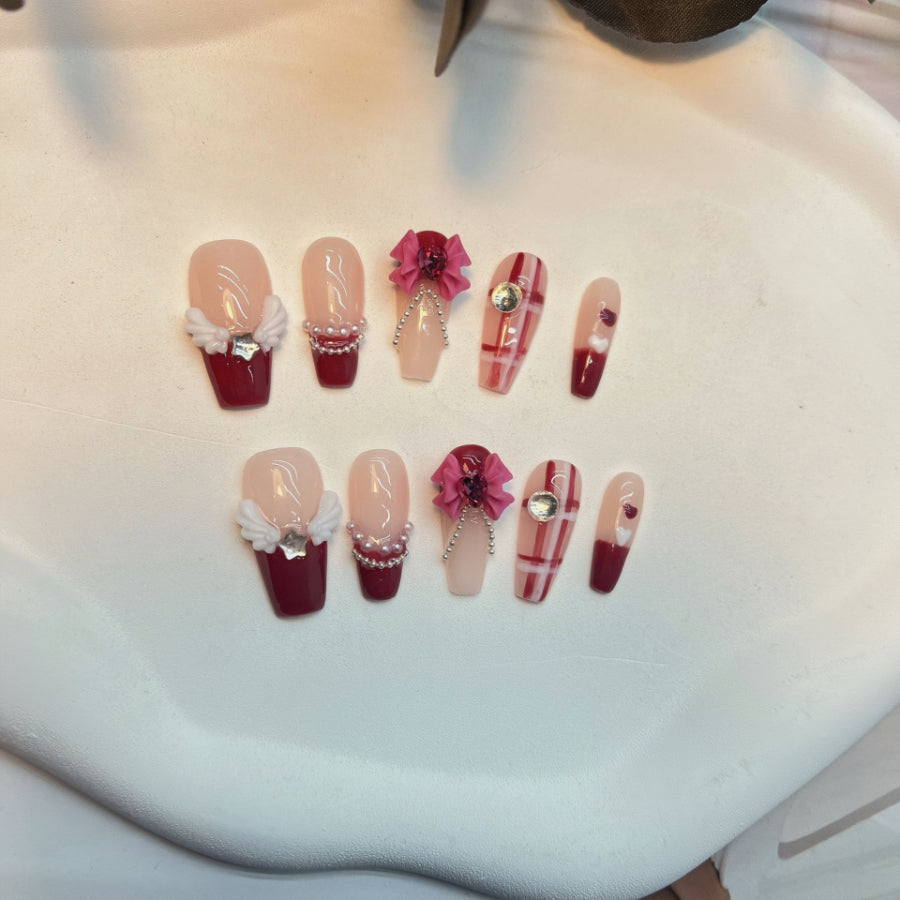 【Hand made】Press on | False Nails Laser With Tassel Sweet Heart Star