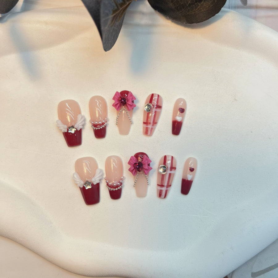 【Hand made】Press on | False Nails Laser With Tassel Sweet Heart Star