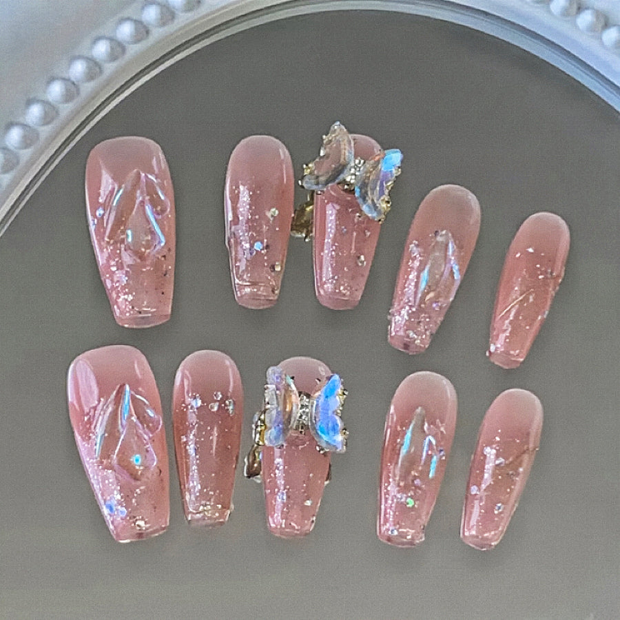 【Hand made】Handmade Press-On Nails with Rotating Butterfly