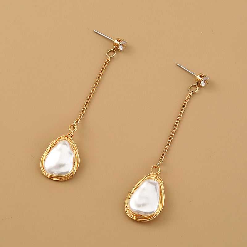 Long Gold FAUX Pearl Drop Earrings