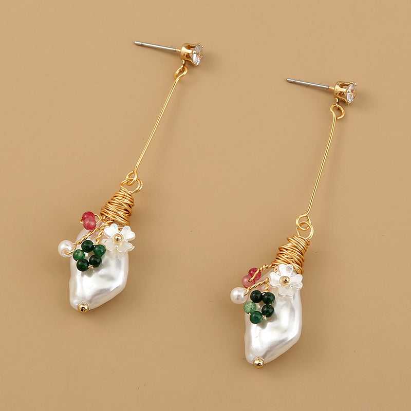 Long Flower FAUX Pearl Tassel Earrings