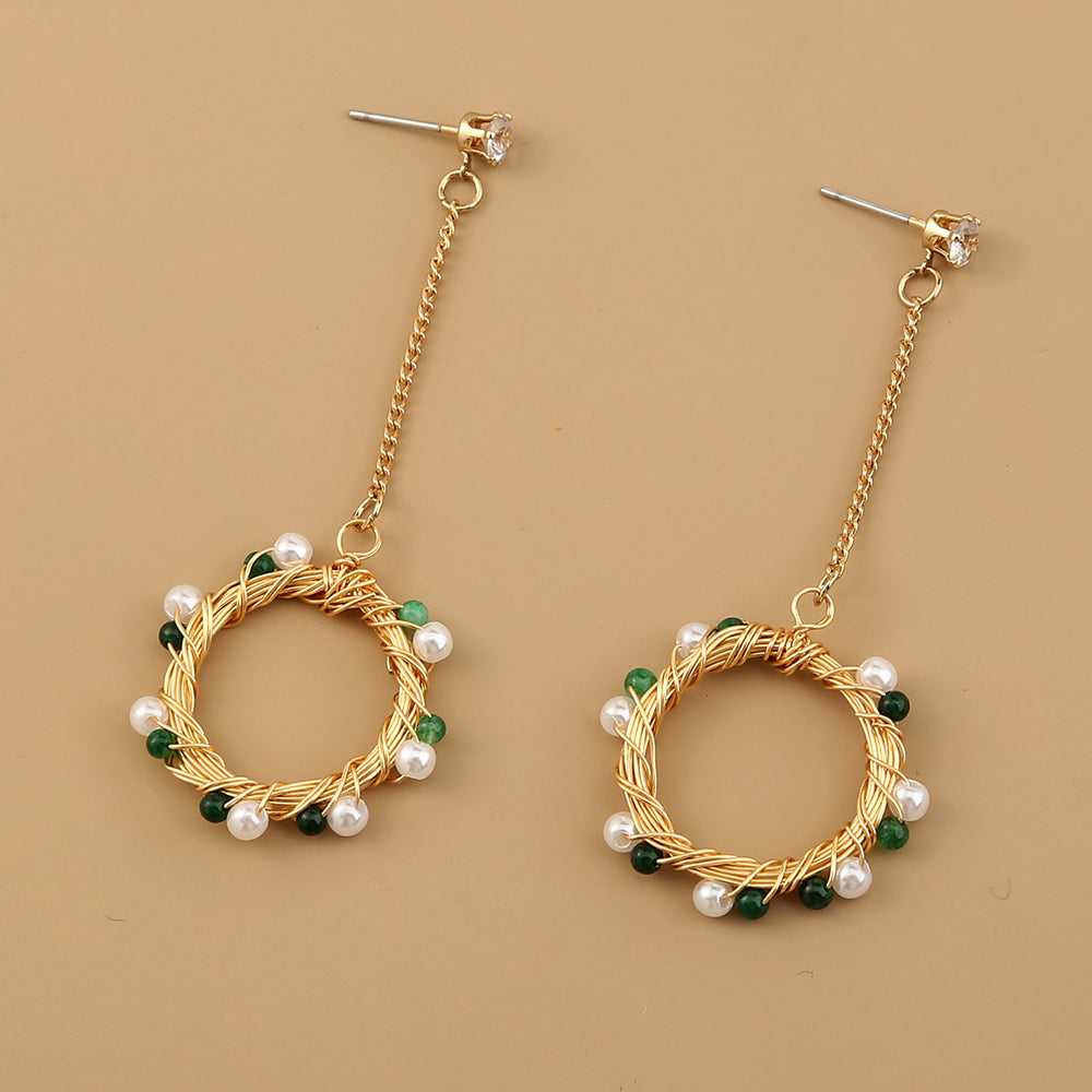 Vintage Gold Hoop Drop FAUX Pearl Earrings