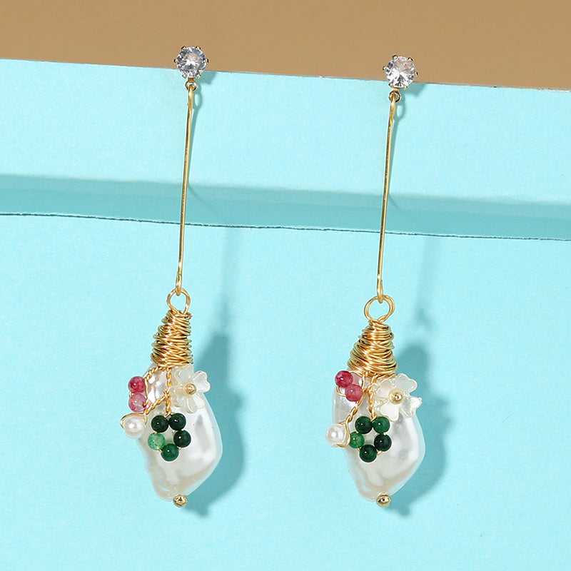 Long Flower FAUX Pearl Tassel Earrings