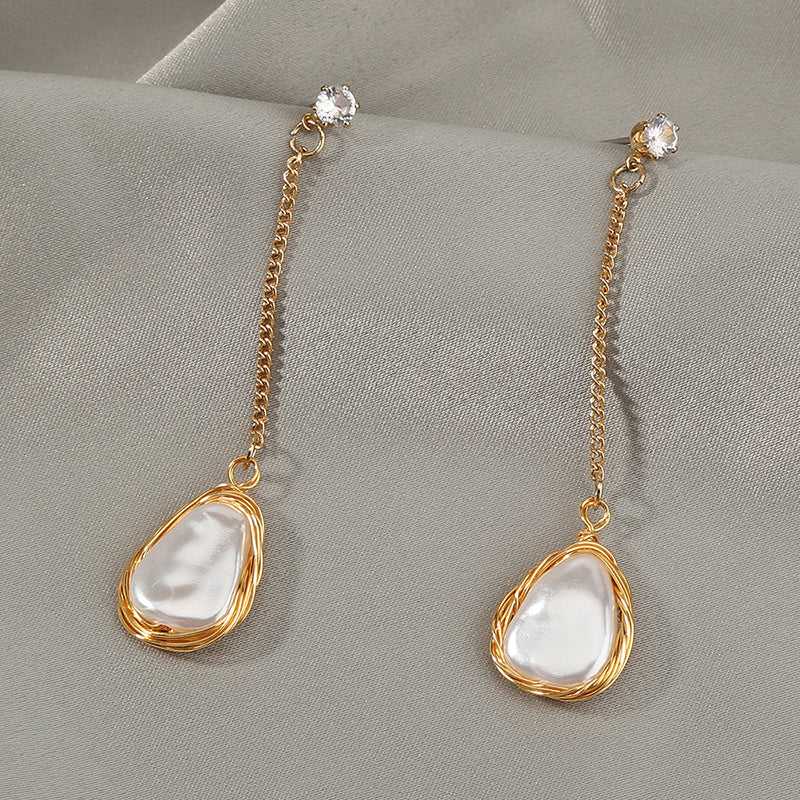 Long Gold FAUX Pearl Drop Earrings