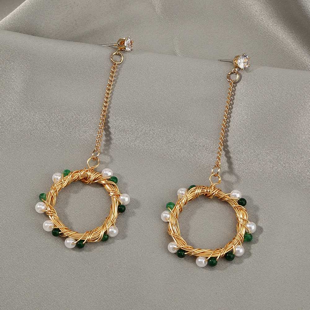 Vintage Gold Hoop Drop FAUX Pearl Earrings