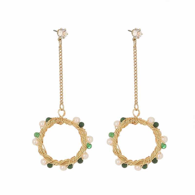 Vintage Gold Hoop Drop FAUX Pearl Earrings