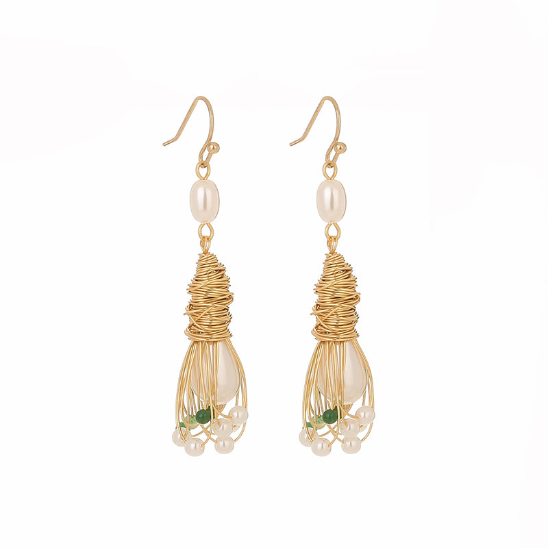 Long Vintage Gold Handmade Tassels FAUX Pearl Earrings