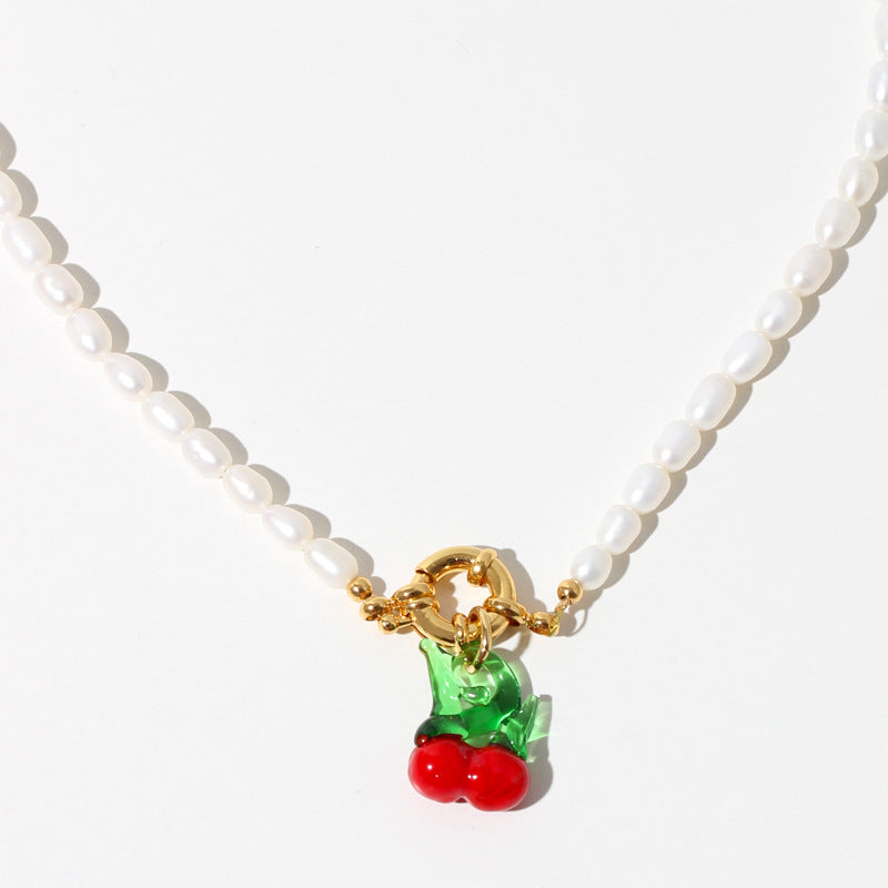 Freshwater Pearl & Cherry Glaze Pendant Necklace