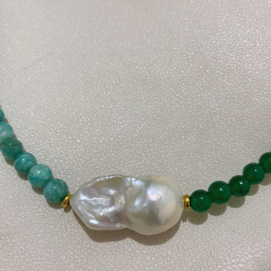 Natural Stone & Baroque Pearl Necklace