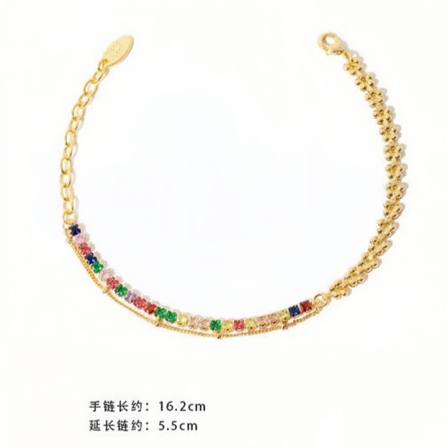 18K Gold Plated Wheat Chain Splice with Zircon Bracelet