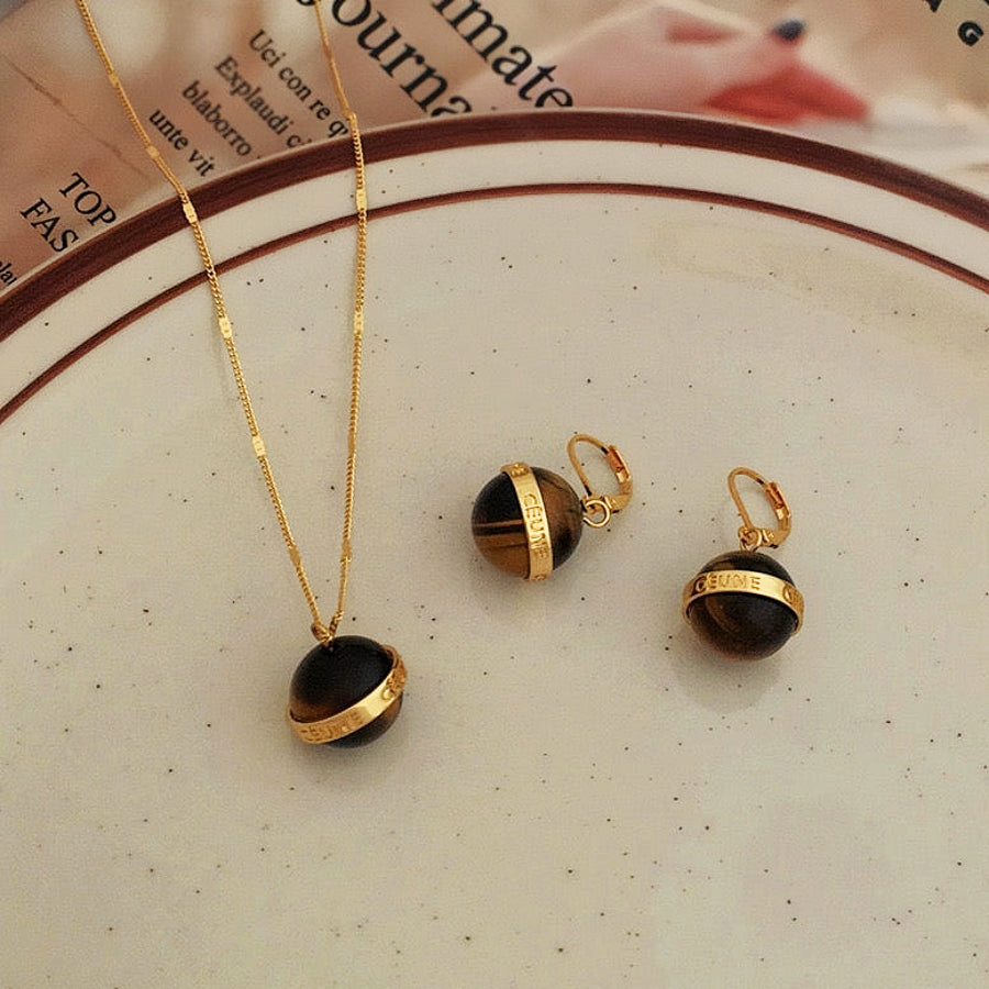 Solid Tiger's Eye Earring & Necklace Set