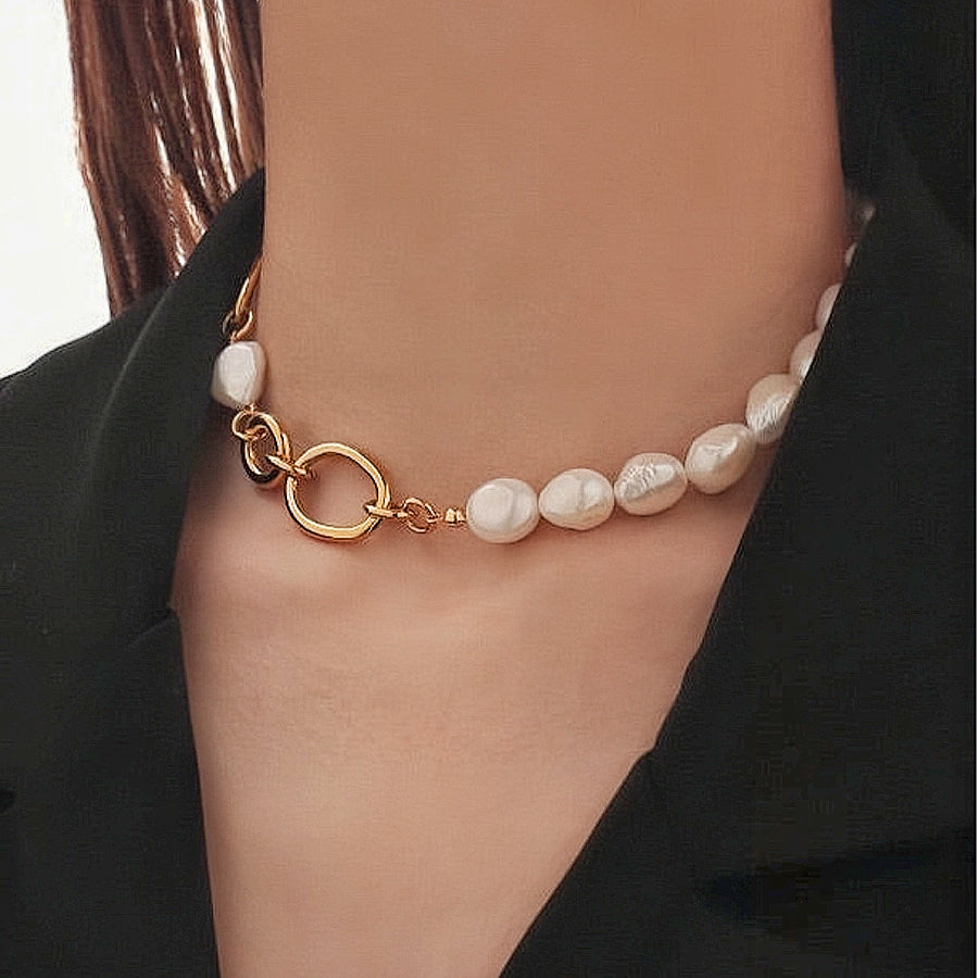 Gold-Plated Natural Baroque Pearl Choker Necklace