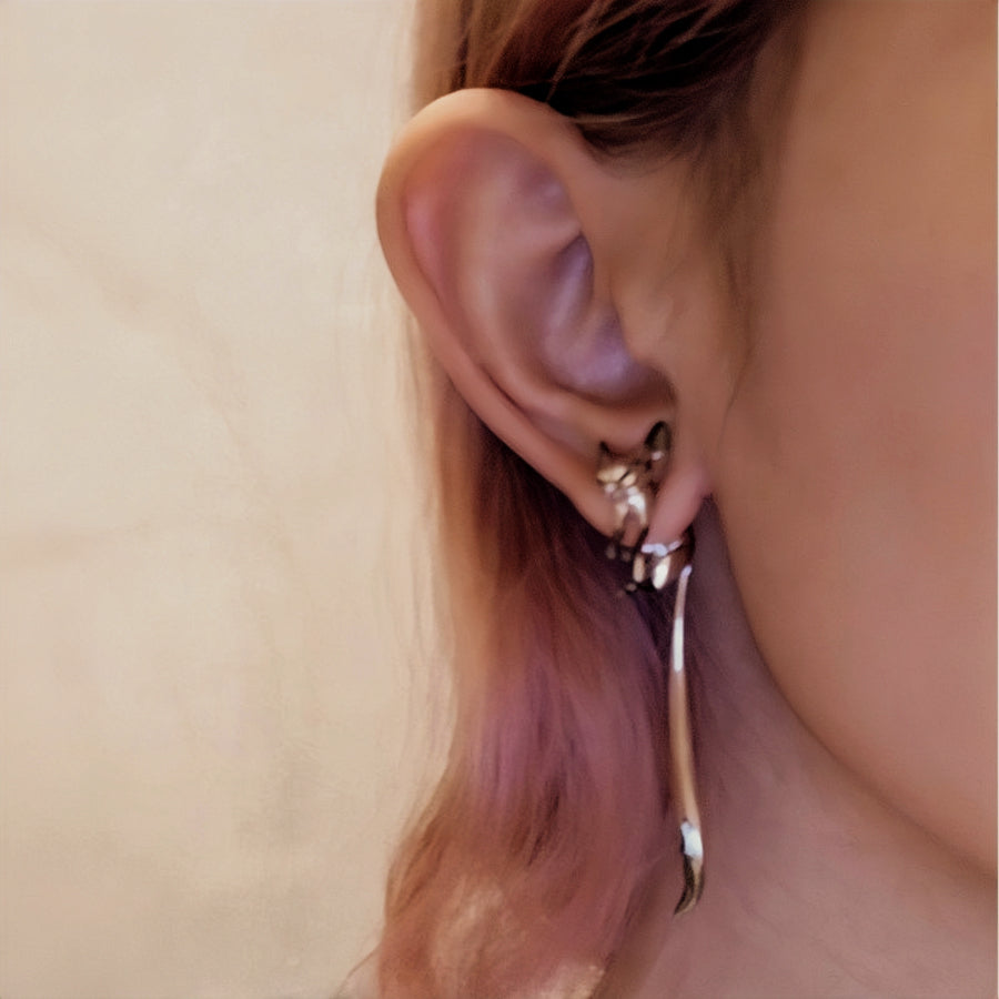 Rhodium-Plated Cute Fox Single Earring