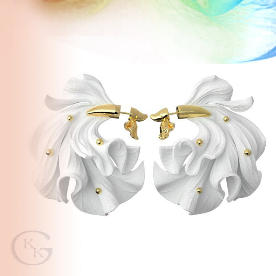 White 3D Print Vintage Pisces Earrings