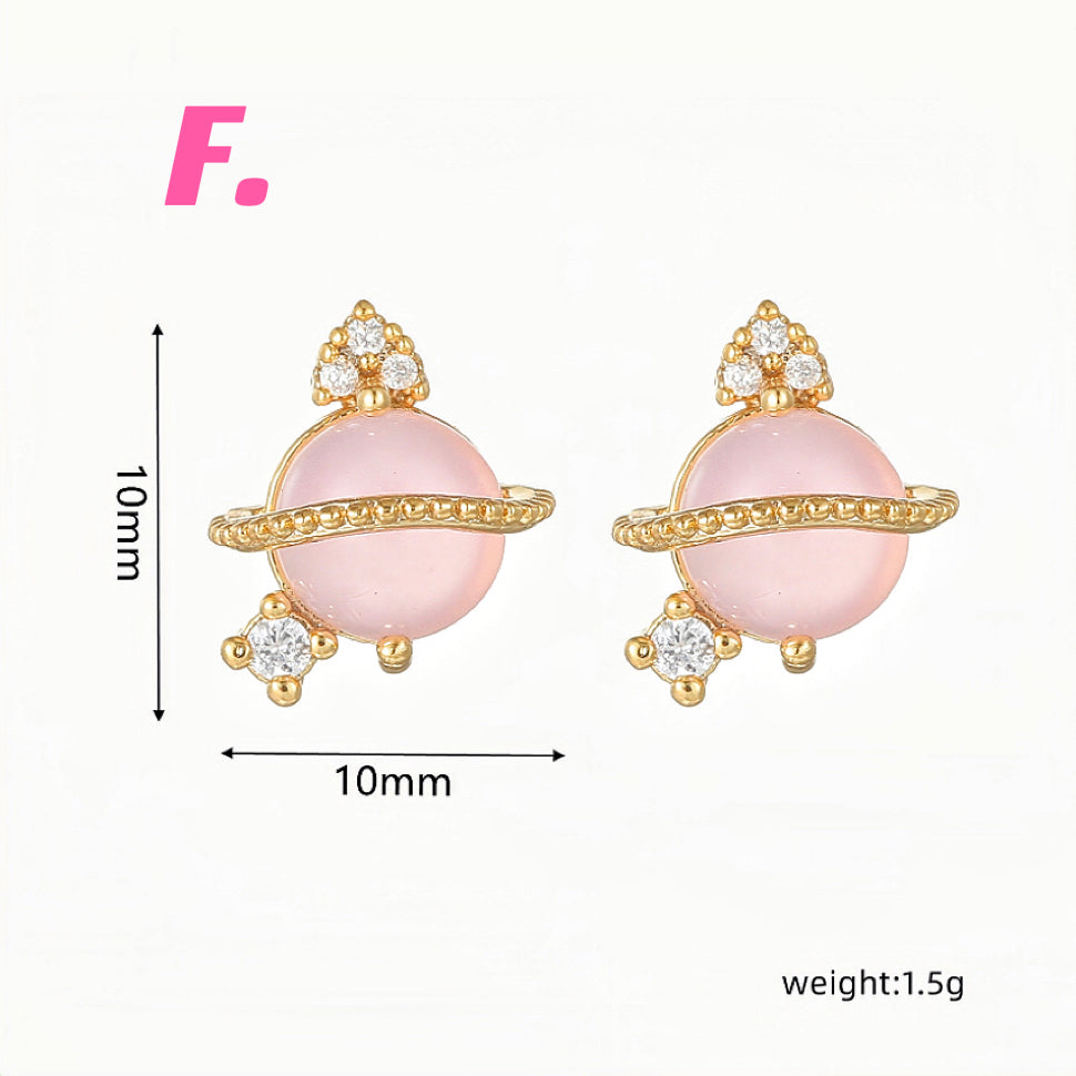 Pink Heart & Zircon Earrings