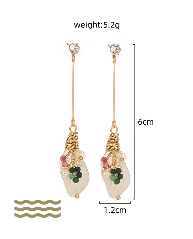 Long Flower FAUX Pearl Tassel Earrings