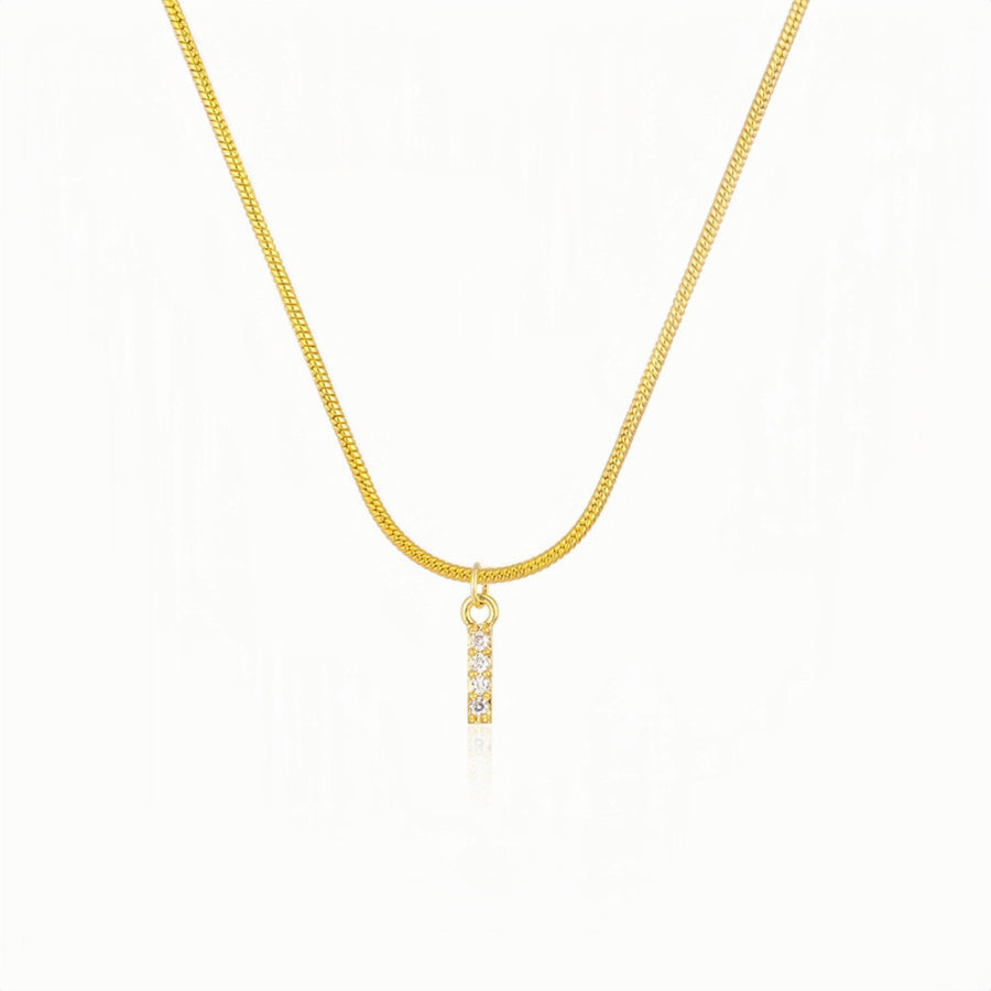 18K Gold Snake Herringbone Chain with A-Z Alphabet Letter Pendant Necklace