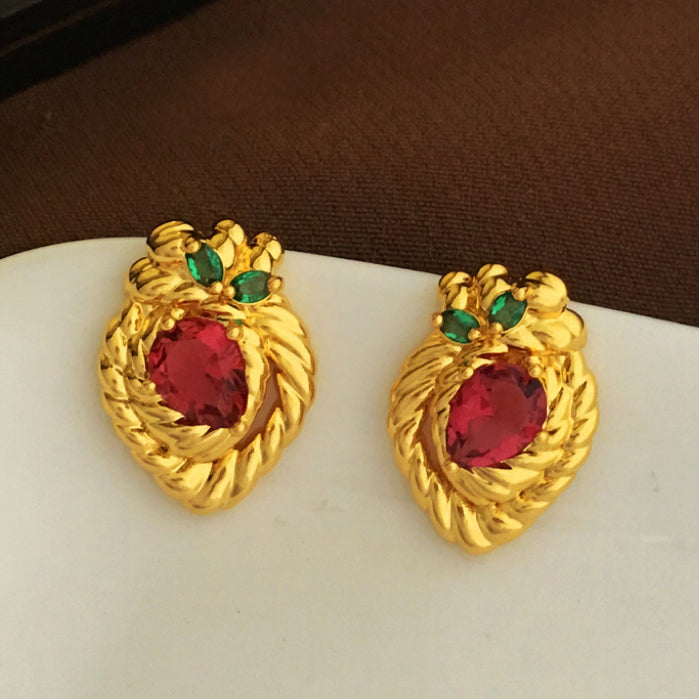 Real Gold Plated Copper Strawberry Shaped Earrings