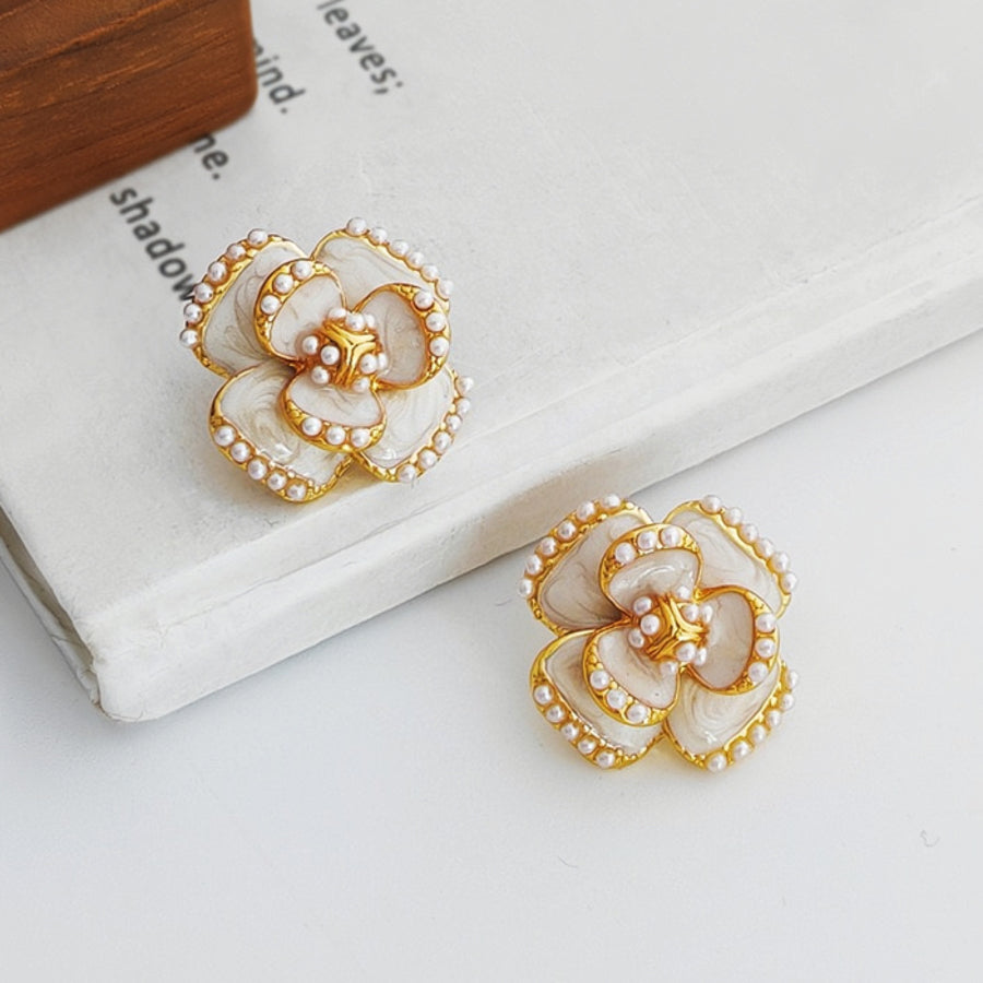 Vintage Real Gold Plated 3D Flower Earrings