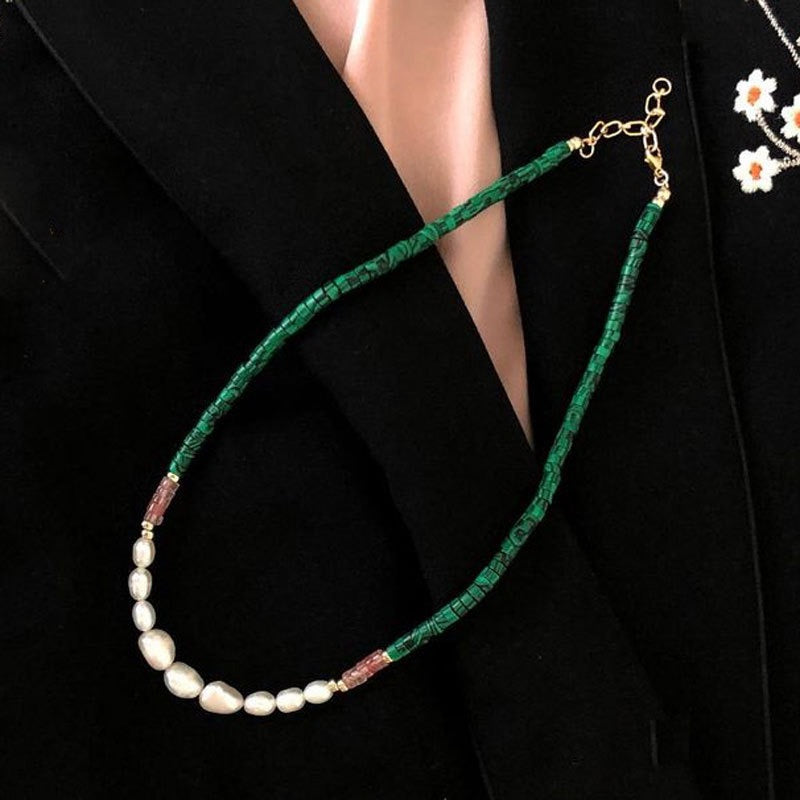 Green White Natural Pearl Necklace