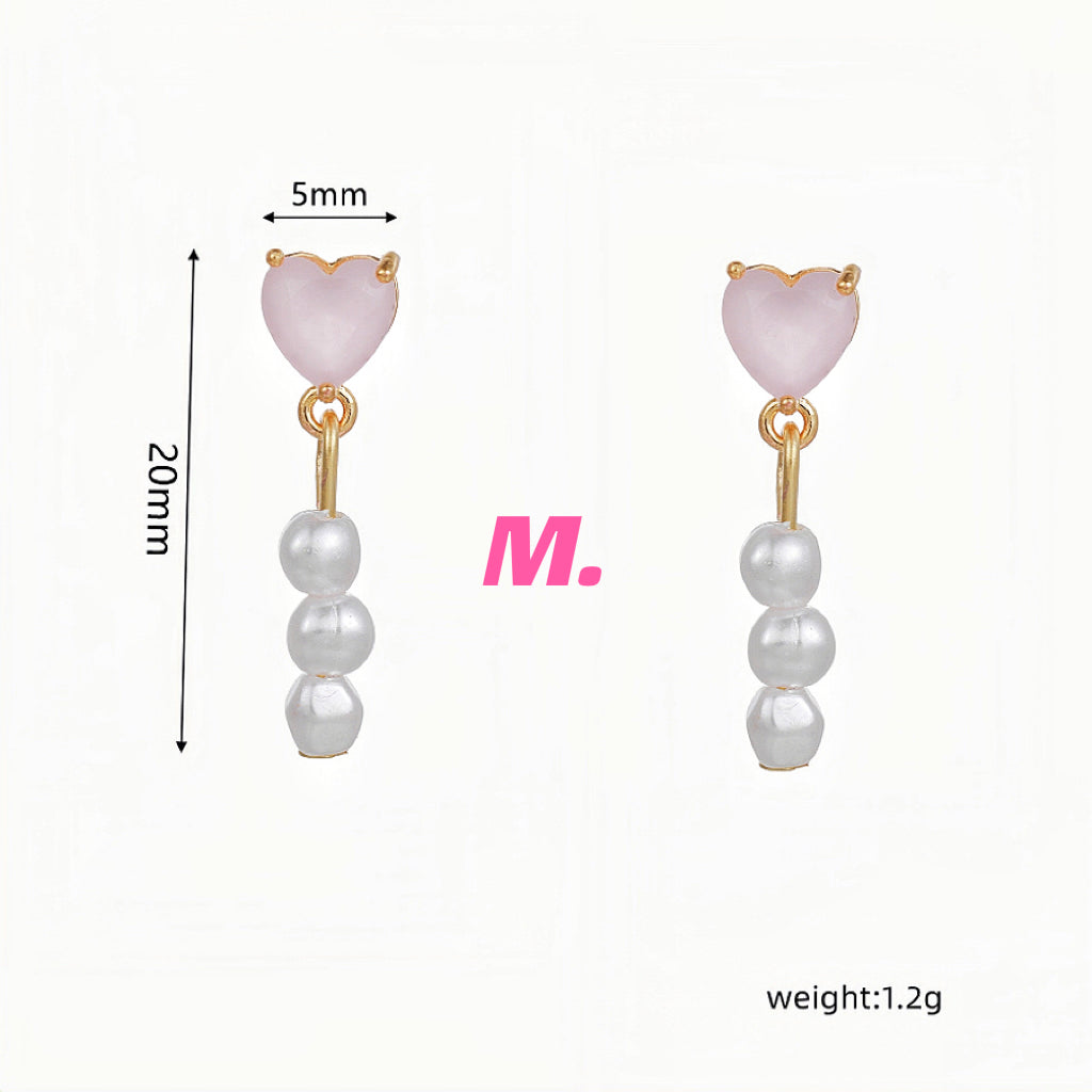 Pink Heart & Zircon Earrings