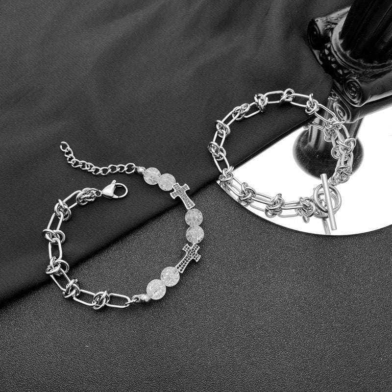 Titanium Steel Cross & OT Buckle Bracelet Two Set