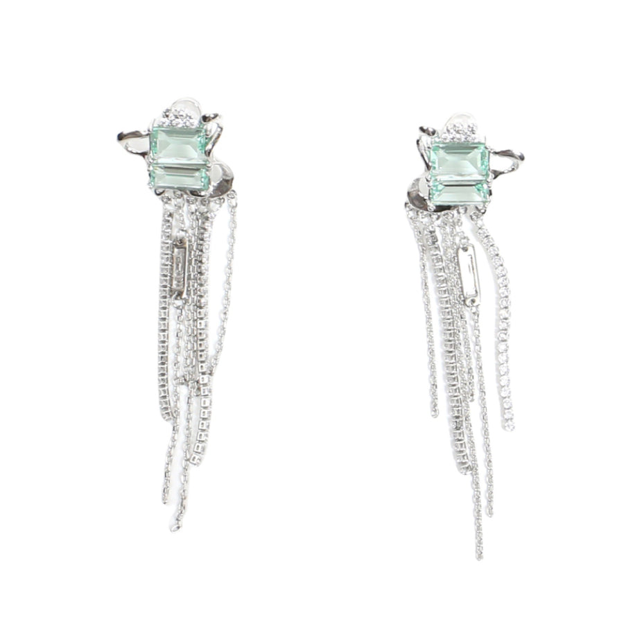 Gold Plated Copper Zircon Tassel Mint Green Earrings