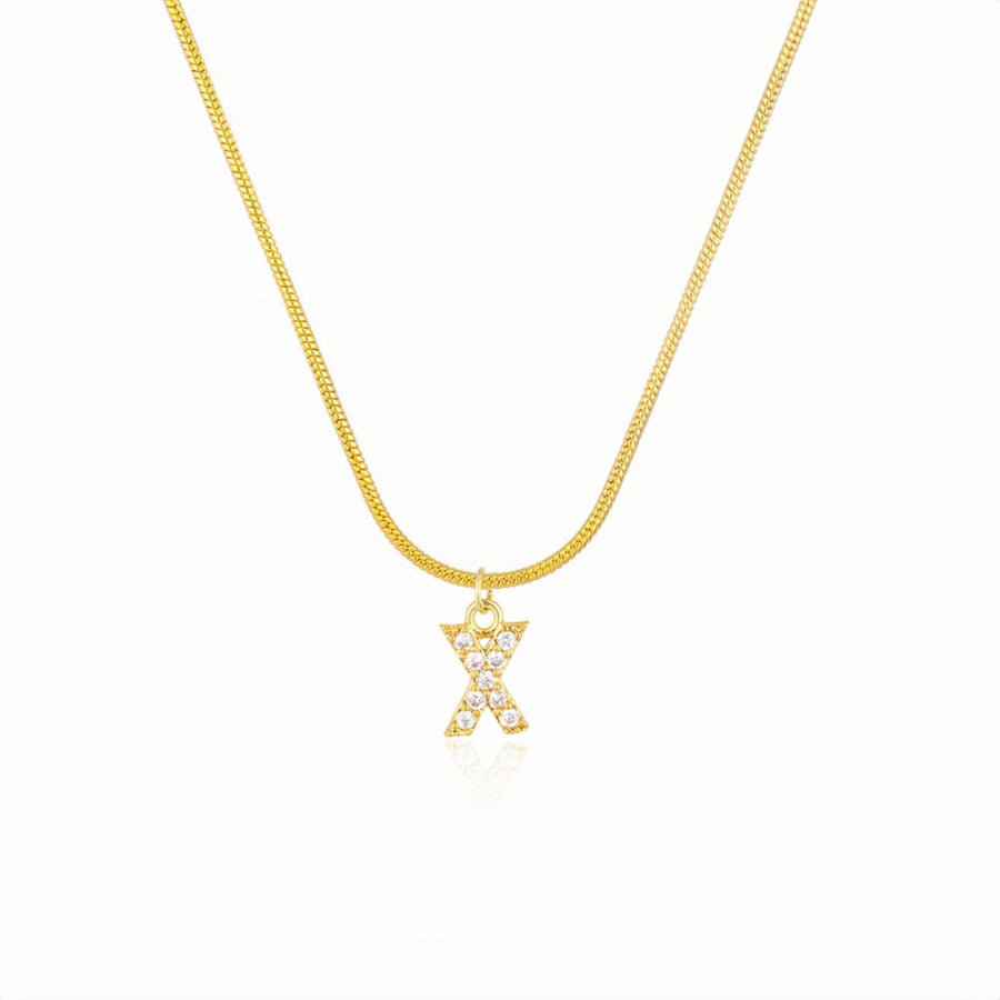 18K Gold Snake Herringbone Chain with A-Z Alphabet Letter Pendant Necklace