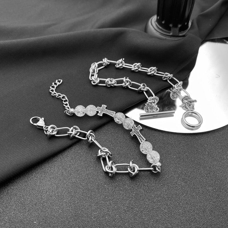 Titanium Steel Cross & OT Buckle Bracelet Two Set