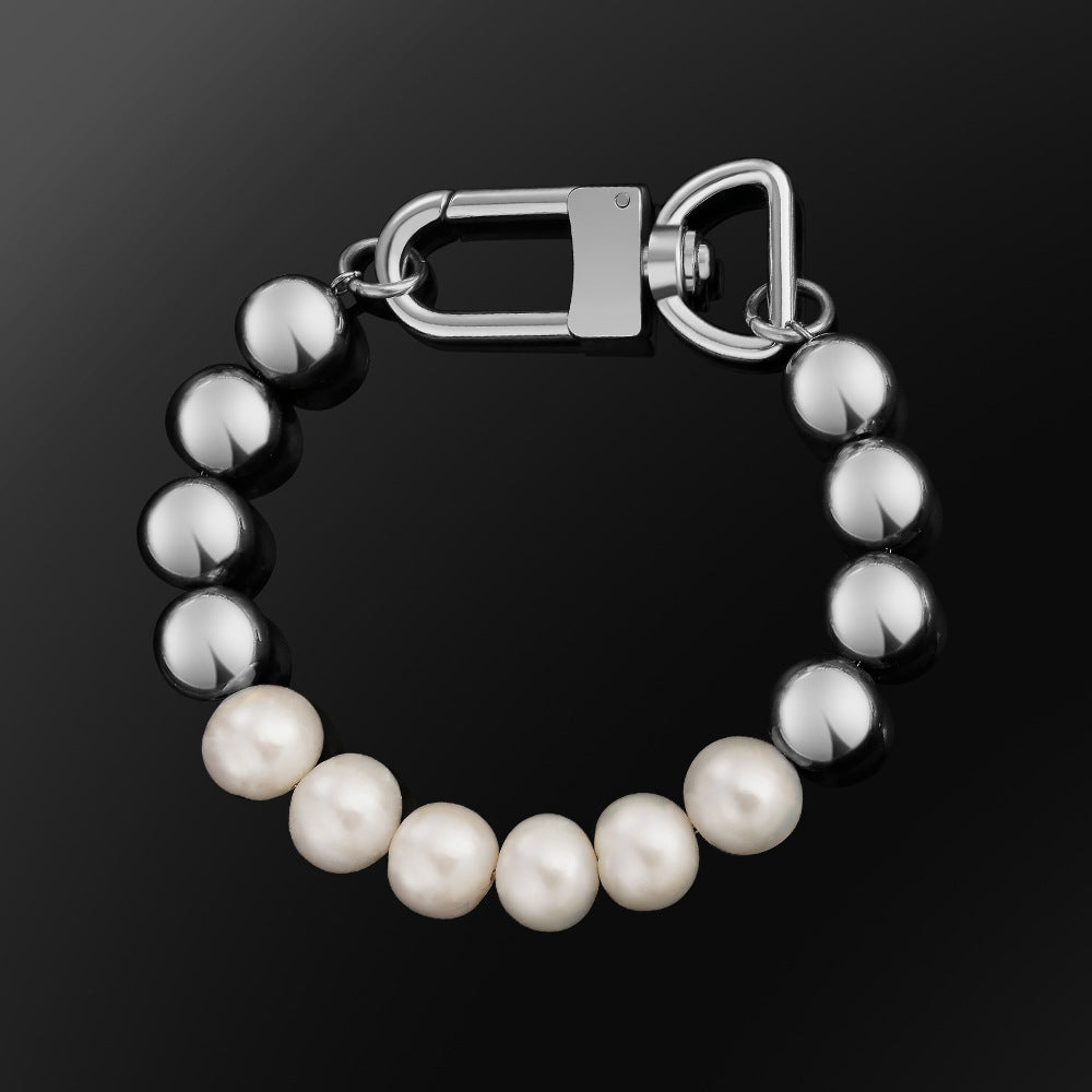 Stainless Steel & 10mm Freshwater Pearl Beaded Buckle Bracelet for Men