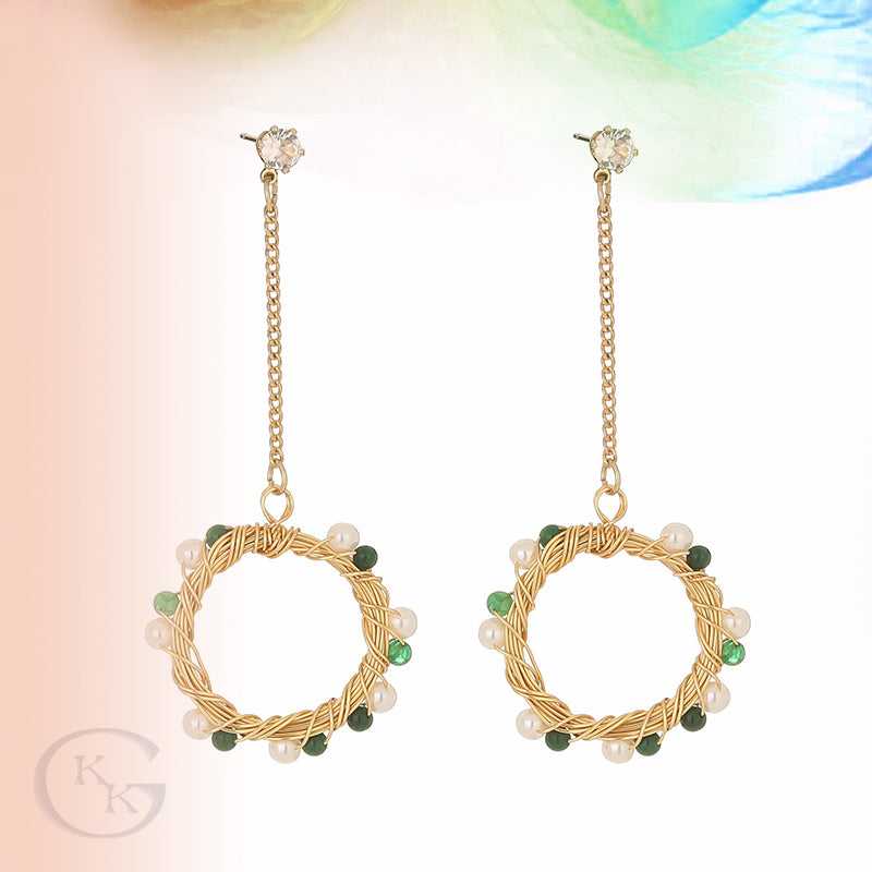 Vintage Gold Hoop Drop FAUX Pearl Earrings