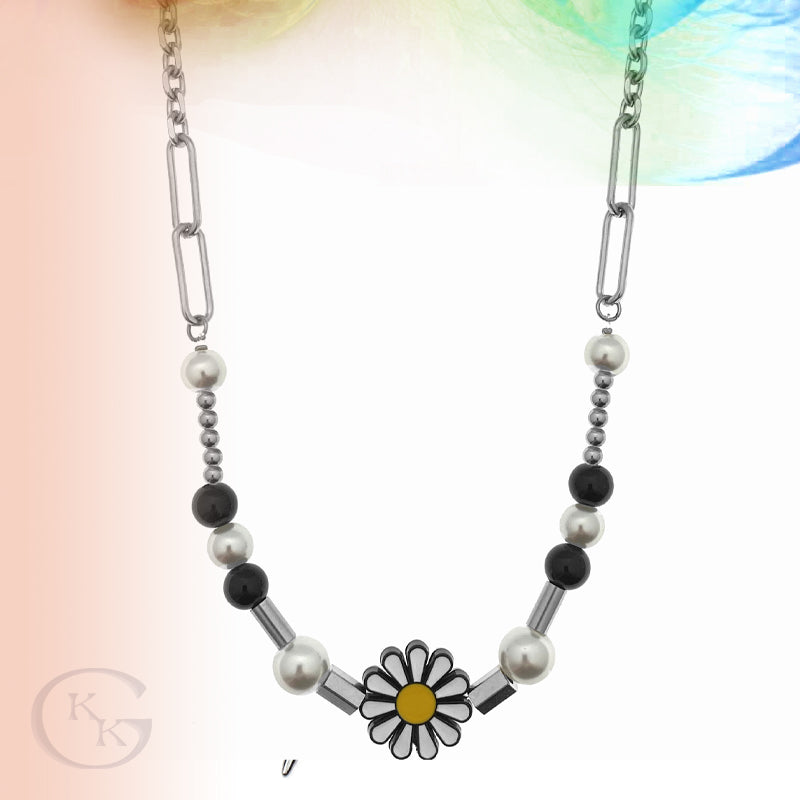 Daisies Pearl Titanium Steel Chain Necklace for Men