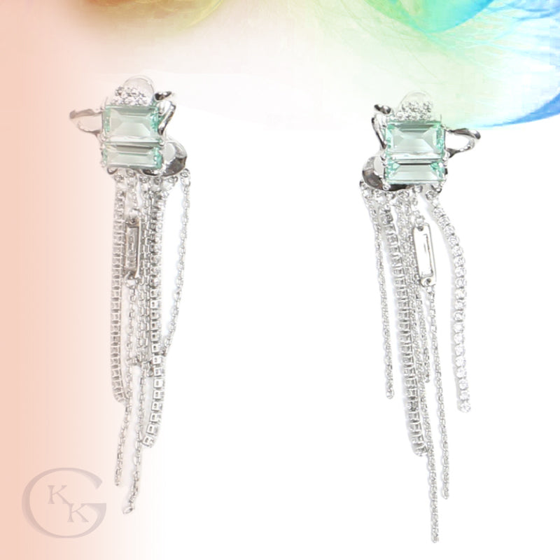 Gold Plated Copper Zircon Tassel Mint Green Earrings