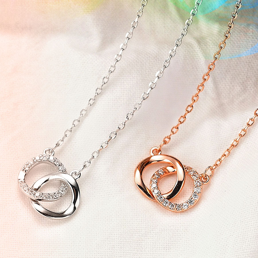 S925 Sterling Silver Interlocking Circle Necklace