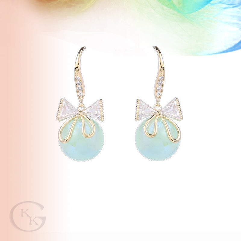 Pearl with Zircon Inlaid Bows Drop Earrings