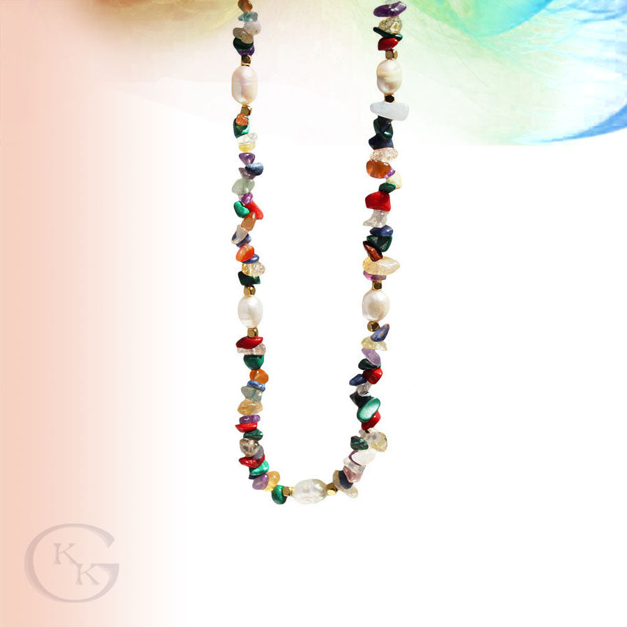 Vacuum Coating Handmade Color Stones Beaded Chocker Necklace