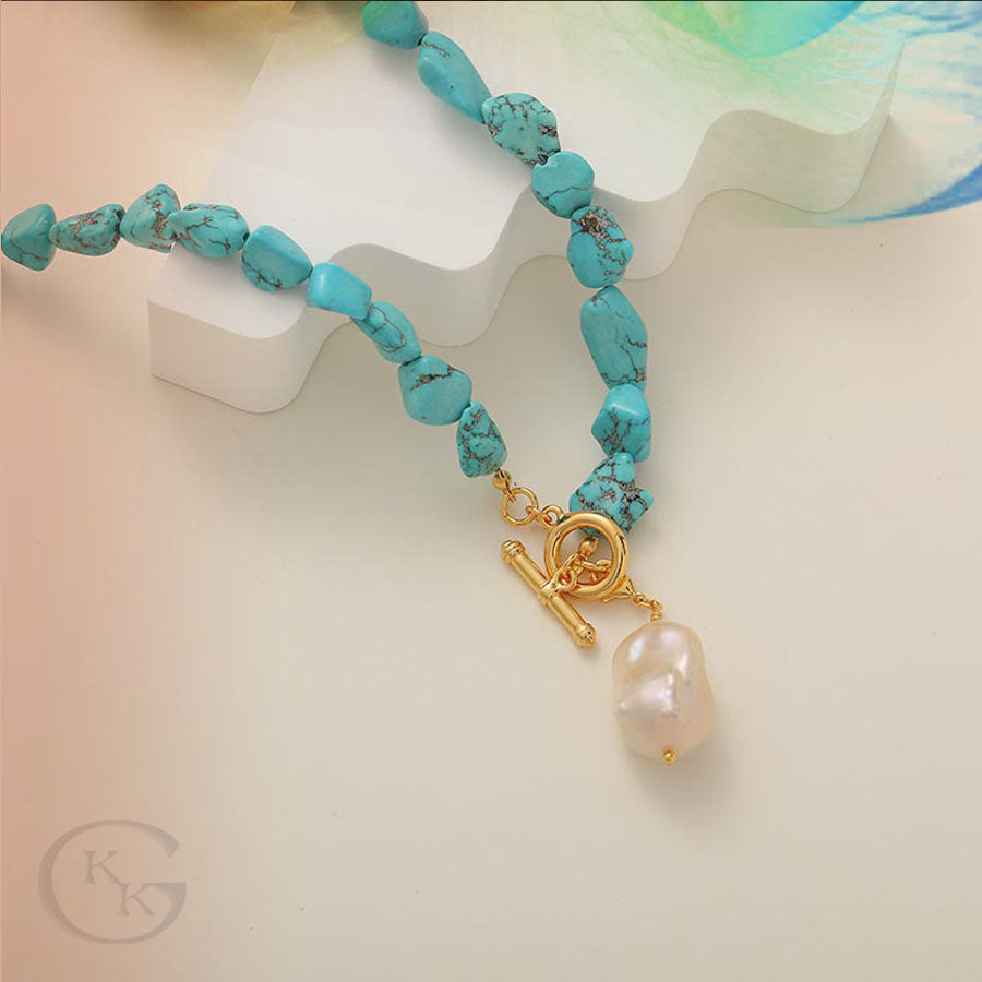 45cm Gold Plated Turquoise Freshwater Baroque Pearl Necklace