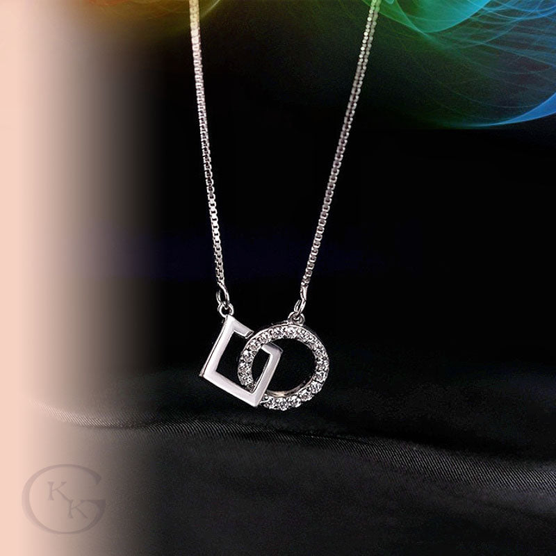 Sterling Silver Interlocking Shapes Necklace Square and Circle Pendant